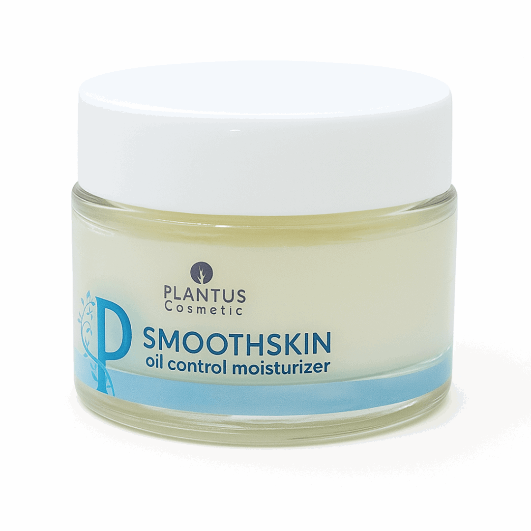 Jar of Plantus Cosmetic Smoothskin oil control moisturizer on a white background