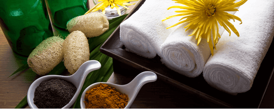 Coffee Scrub Tips including natural ingredients like coffee, turmeric, and soft towels for skin care.