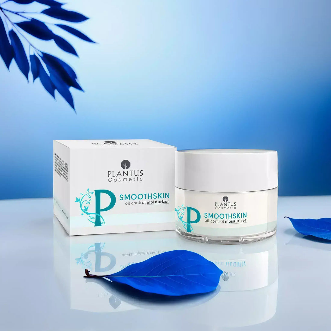 PLANTUS SmoothSkin oil control moisturizer in a white jar with packaging, perfect for combining with supplements and skincare products.