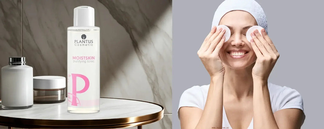 Lady using plantus Cosmetic moistskin purifying toner to show the benefits of using rose water toners daily 