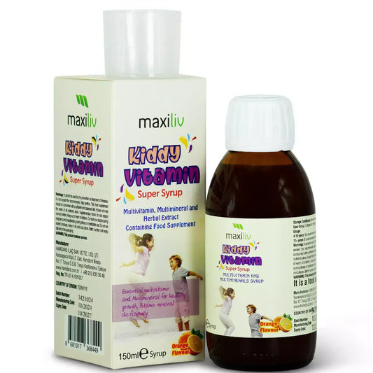 Kids Supplements in syrup form, featuring multivitamins for children's health support.