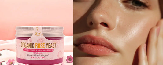 Natural Skincare Creams for brightening and moisturizing skin, featuring Organic Rose Yeast.