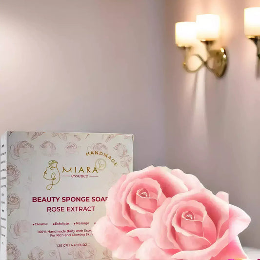 Natural Skincare in UAE: Beauty sponge soap with rose extract and handmade body care.