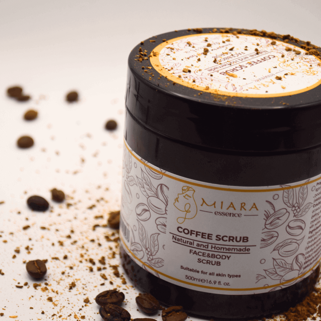 Facial Coffee Scrubs in a jar with coffee beans, promoting natural skincare for healthy skin.