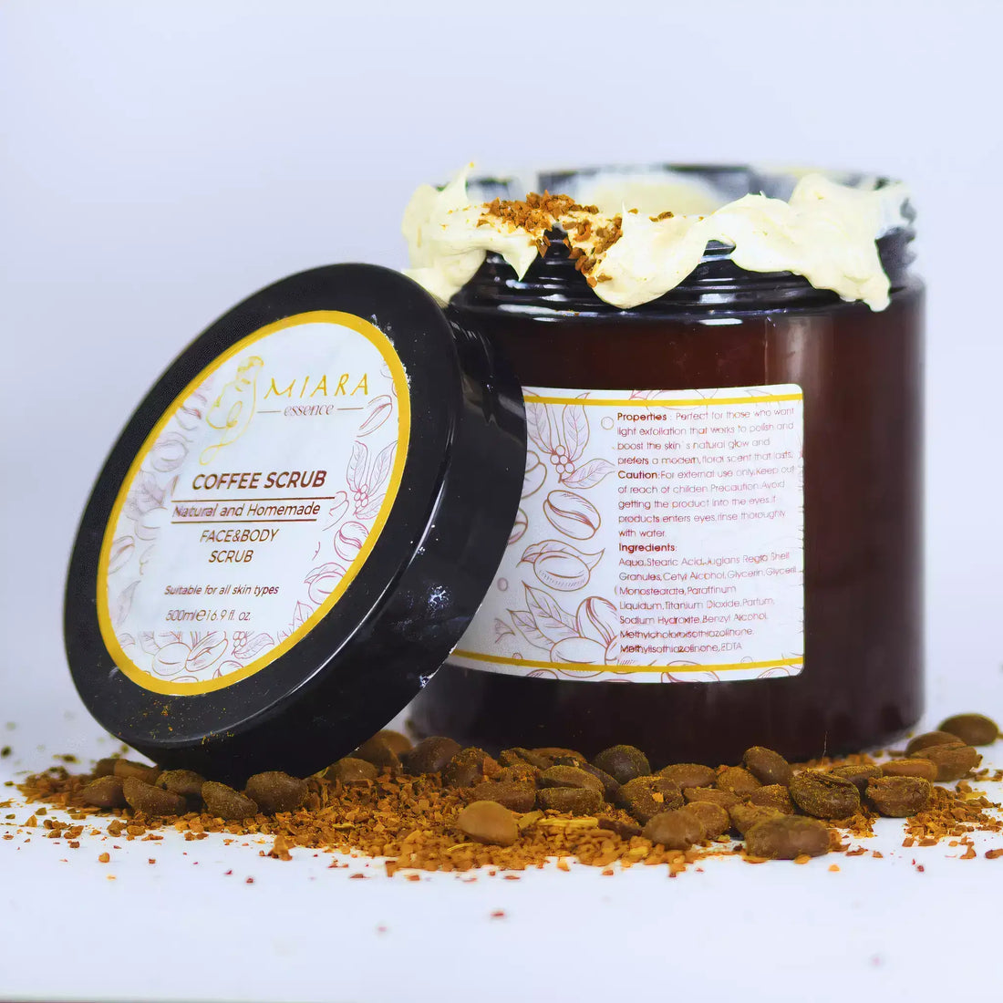 Coffee Face Scrubs in a jar, showing natural ingredients perfect for oily and acne-prone skin.