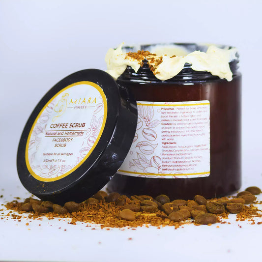 Coffee Face Scrubs in a jar, showing natural ingredients perfect for oily and acne-prone skin.