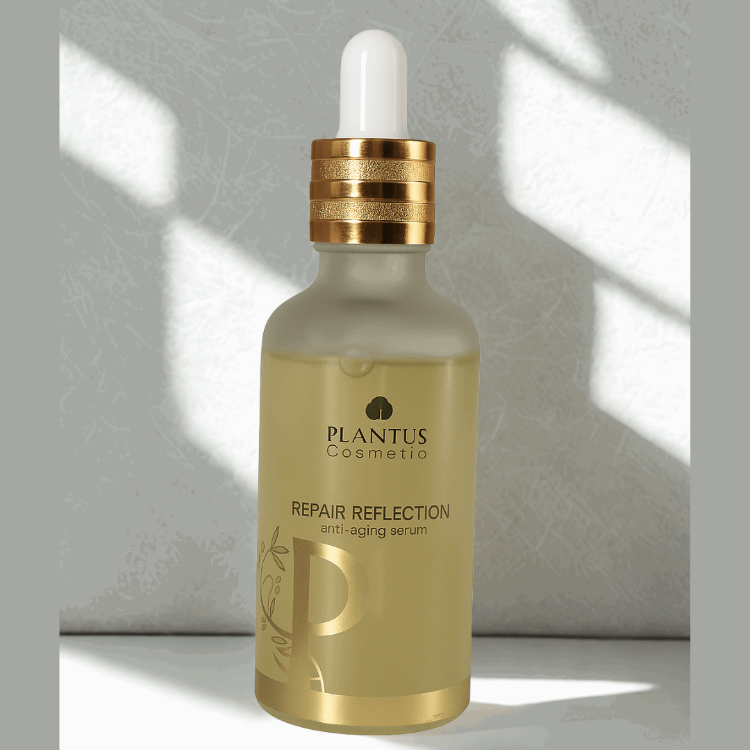 Plantus Cosmetic repair reflection anti aging serum for fine lines bottle with dropper on a light background