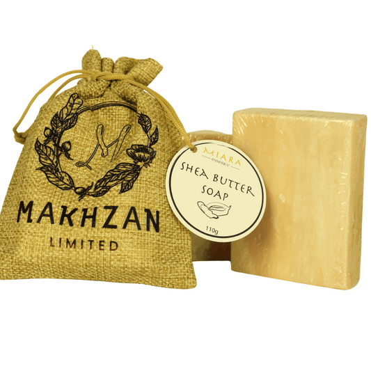 Miara Essence Natural Shea Butter Soap UAE bar for dry skin next to packaging