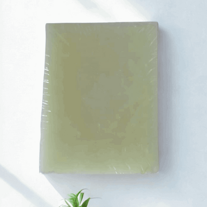 Rectangular block of Miara Rice Powder Soap  on a white background