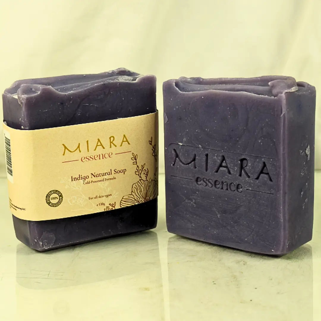 Miara Essence Indigo Natural Soap bars with natural ingredients for calm, even-toned skin.
