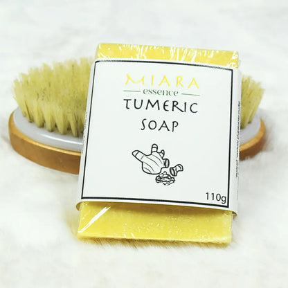 Tumeric soap UAE with packaging labeled 'MIARA Essence' on a white background