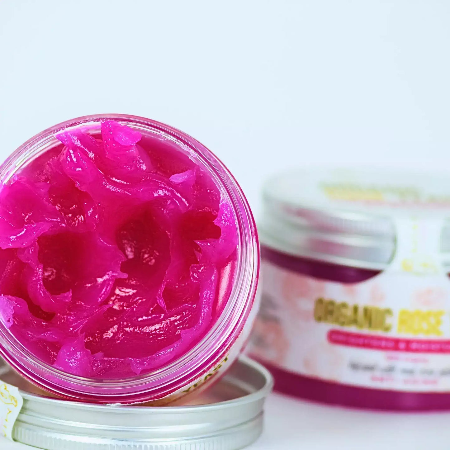 Organic Rose Yeast Face Cream jars for hydration, infused with rose petals for dry skin